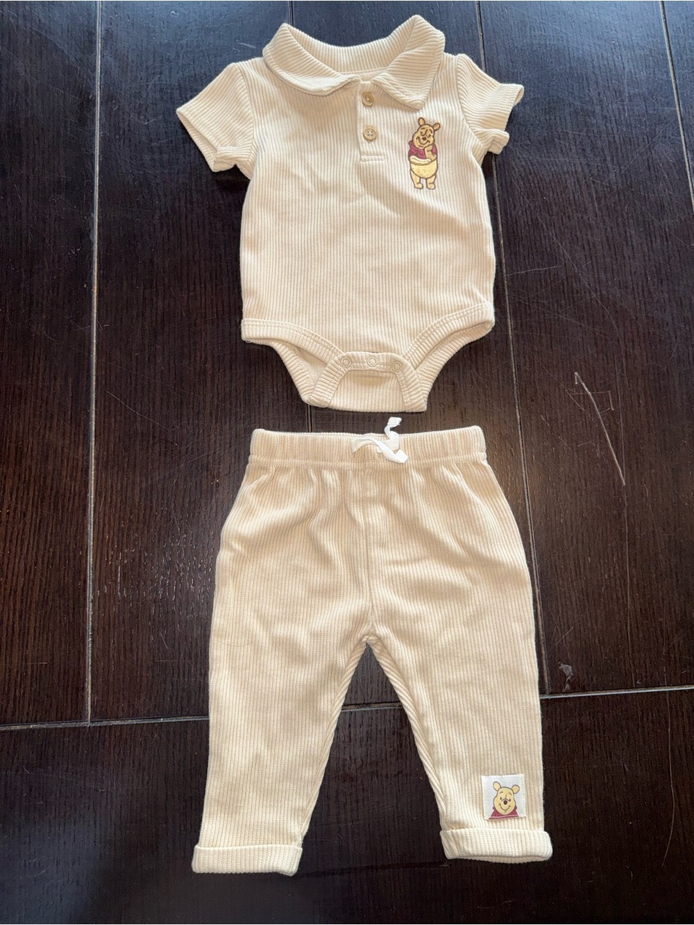 Disney Cream Ribbed Winnie the Pooh One-Piece Set